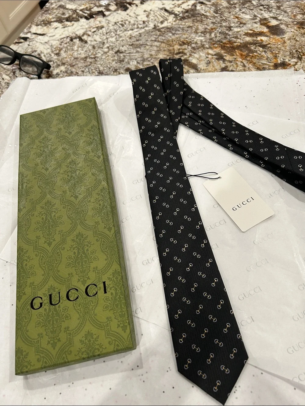Gucci Black Silk Tie with Mini GG Motif